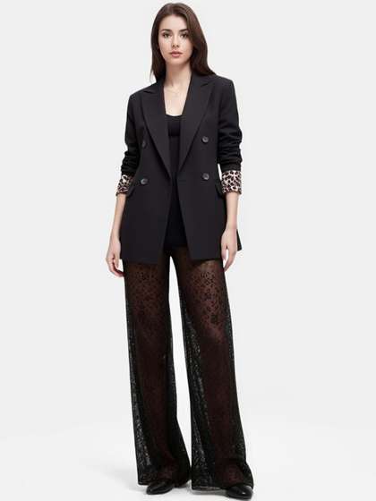 all about you Self
                        Design Notched Lapel Single-Breasted Causal
                        Blazers