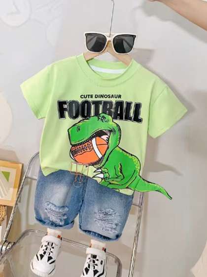 Bold N Elegant Kids
                    Green Printed T-shirt with Shorts
