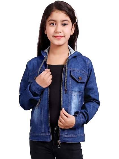 SQS Girls Blue Hooded
                    Lightweight Crop Denim Jacket