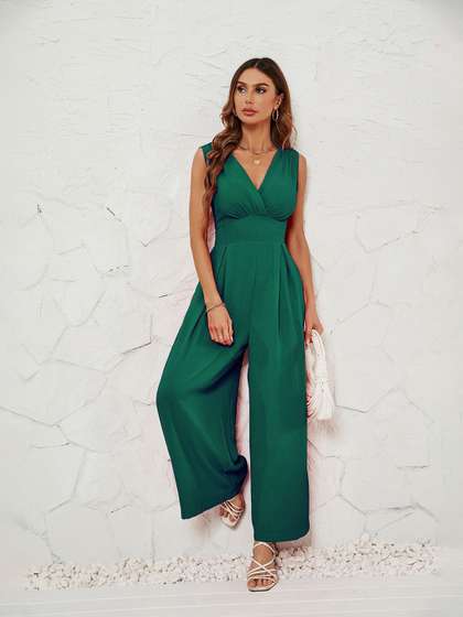 StyleCast V-Neck
                        Wrap Wide-Leg Basic Jumpsuit