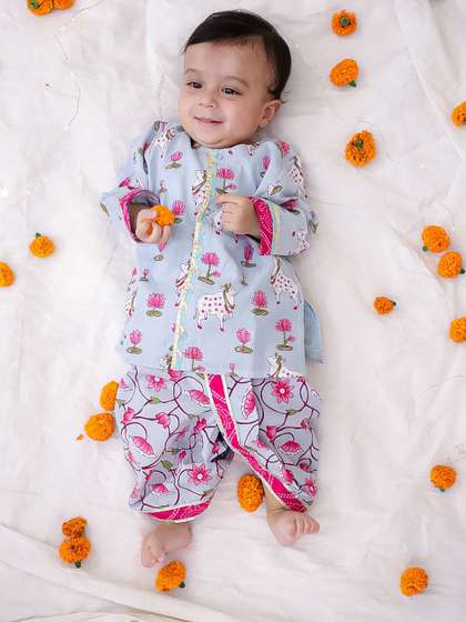 BownBee Boys Ethnic
                    Motifs Printed Regular Gotta Patti Pure Cotton Kurta
                    with Dhoti Pants