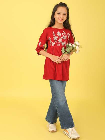 Miss & Chief Girls
                    Floral Embroidered A-Line Regular Top