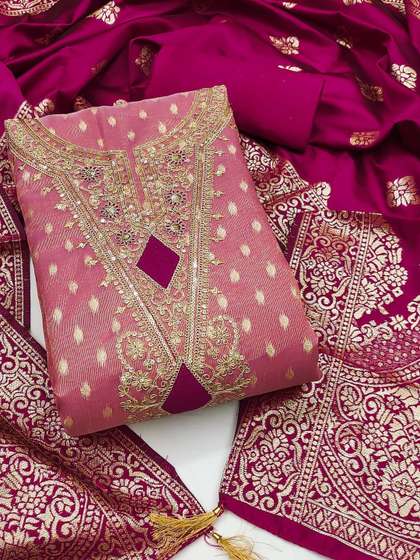 Pink Simmer Silk
                        Jacquard With Embroidery Work Unstitched Dress
                        Material