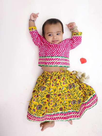 BownBee Girls
                          Printed Pure Cotton Ready to Wear Lehenga
                          & Choli