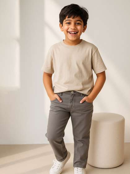 TALES & STORIES Boys
                    Grey Slim Fit Cotton Trousers