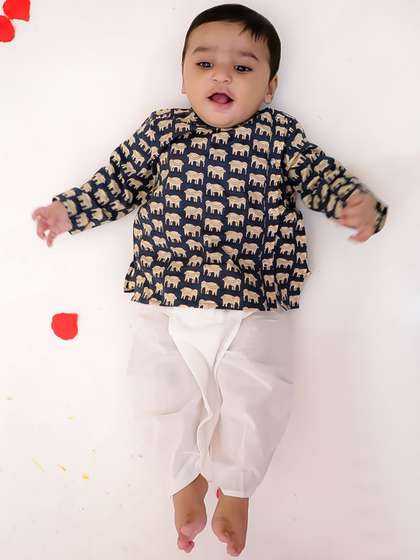 BownBee Boys Ethnic
                      Motifs Printed Pure Cotton Kurta with Dhoti Pants