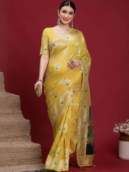 Sangria Woven Design
                        Zari Banarasi Fastive Saree with matching
                        blouse