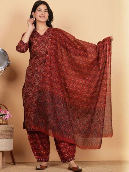 SZN Women Ethnic
                        Motifs Printed Regular Pure Cotton Kurta with
                        Patiala & With Dupatta
