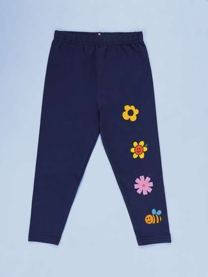 KiddoPanti Girls Flower
                    Printed Cotton Ankle-Length Leggings