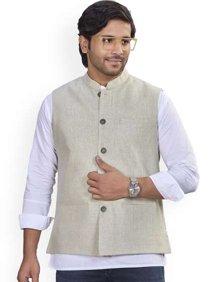 Authentics
                          Textured Mandarin Collar Nehru Jacket