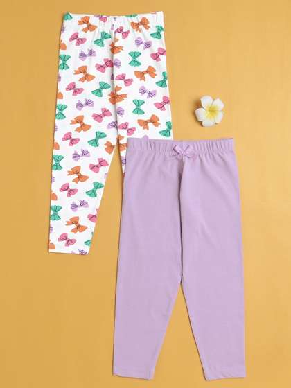 BUMZEE Girls Pack Of 2
                    Printed Cotton Ankle Length Leggings