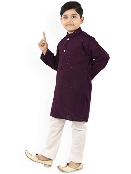 NEW GEN Boys Ethnic
                    Motifs Embroidered Chikankari Kurta With Pyjamas