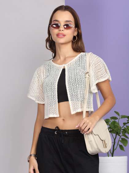 Dressitude Self
                        Design Flared Sleeves Lace Shrug