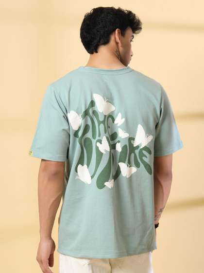 Rigo Unisex
                        Typography Printed Drop-Shoulder Sleeves Pure
                        Cotton T-shirt