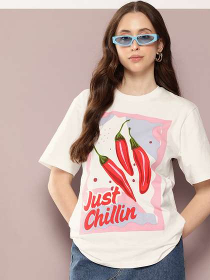 DILLINGER Women
                        Printed Round Neck Oversized Tshirts