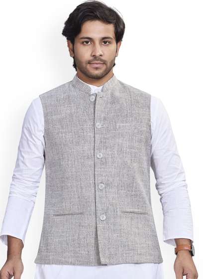 Authentics Mandarin
                        Collar Nehru Egyptian Linen-Slub Jackets