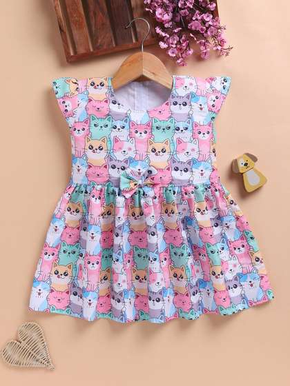 Toonyport Girls
                      Cartoon Characters Printed Bow Cotton Fit and
                      Flare Above Knee Dresses
