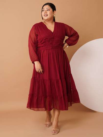 U&F Beyond
                          Women Plus Size Georgette Fit & Flare
                          Tiered Midi Dress