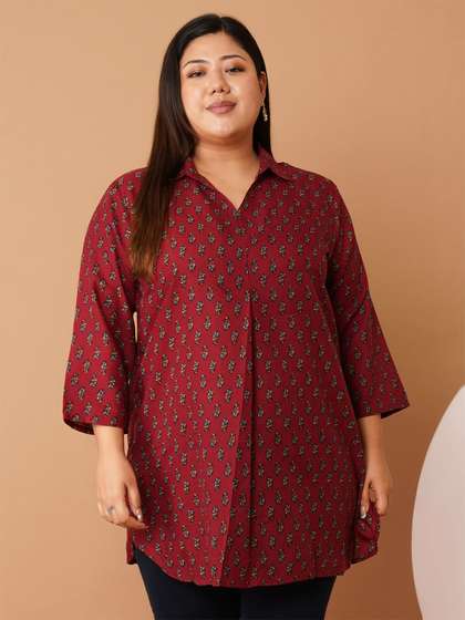 U&F Beyond
                          Women Plus Size Printed Crepe Shirt Style
                          Longline Top