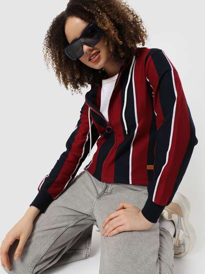Campus Sutra Women
                        Striped Hooded Sweatshirt