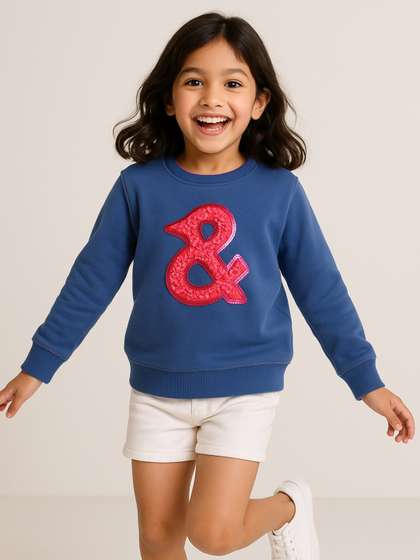TALES & STORIES
                    Girls Blue Embellished Cotton Sweatshirt