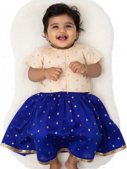 Sangria Girls Baby
                          Girl Blue Zari Lehenga and Off White Blouse
                          Set