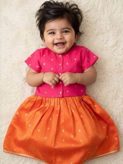 Sangria Baby Girl
                        Orange Zari Lehenga and Pink Blouse Set