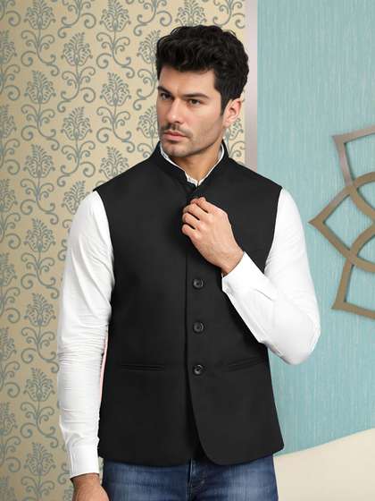 BAESD Woven Mandarin
                        Collar Nehru Jacket