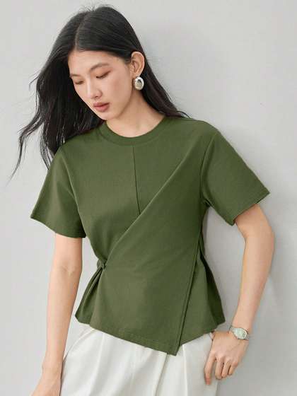 RAHI TRENDZ Women
                        Olive Green Solid Wrap Top