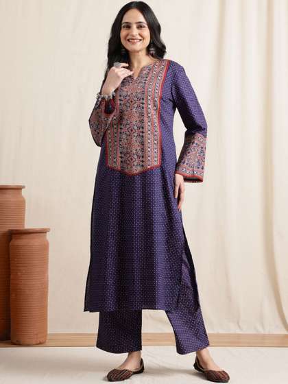 Anouk Women Polka
                          Dots Printed Round Neck A Line Kurta With Slim
                          Palazzo