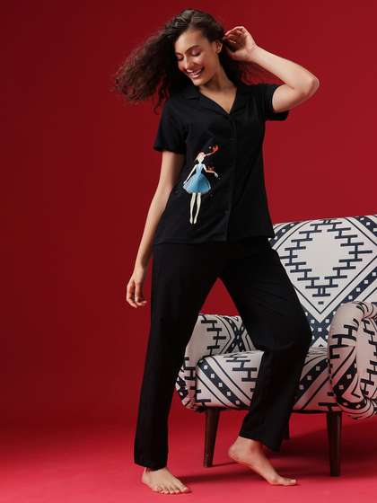 Clovia Women Black
                        Printed Night suit