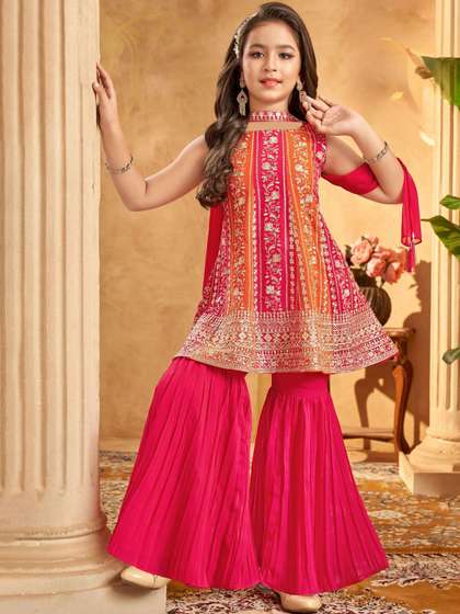 UFB Girls Leheriya
                    Embroidered Panelled Thread Work Kurti & Sharara
                    With Dupatta