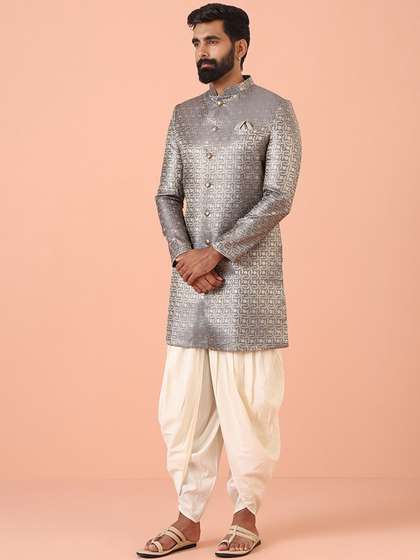 KISAH Men Mandarin
                        Collar Regular Fit Self Design Indowestern
                        Sherwani Dhoti Pant Set