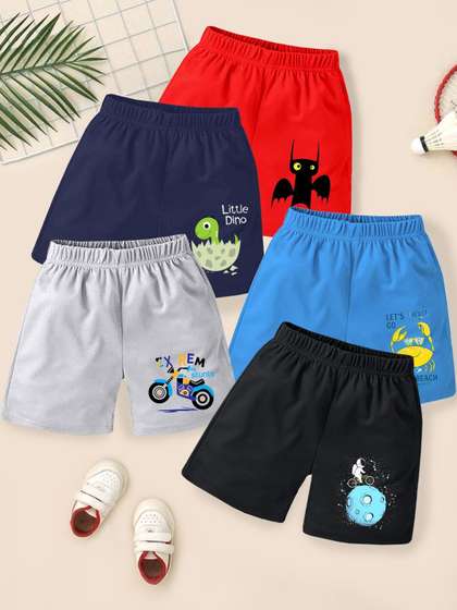 YK Boys Pack Of 5 Multi
                    Color Graphic Printed Casual Mid-Rise Cotton Shorts