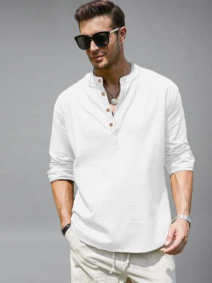 Vida Loca Men Mandarin
                      Collar Roll-Up Sleeves Slim Fit Cotton Kurta