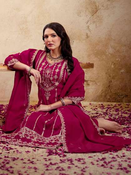 SANISA Women Ethnic
                        Motifs Embroidered Kurta with Trousers &
                        With Dupatta