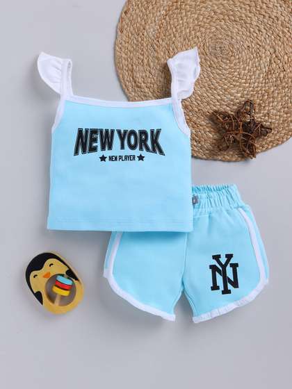 YK X Tinyo Girls Printed
                    Pure Cotton Top with Shorts