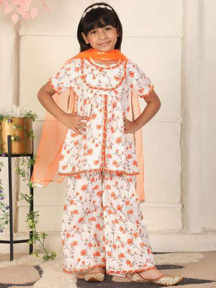 Cutiekins Girls Floral
                    Printed A-Line Kurta with Palazzos & Dupatta