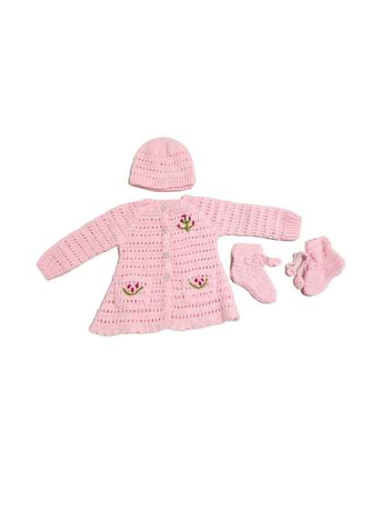 Cute Collection Girls
                    Pink Hand Made Woolen Frock With Cap & Pair of
                    Socks