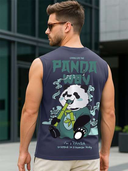 Bewakoof Men Navy
                        Blue The Panda Way Graphic Printed Boxy Fit
                        Vest