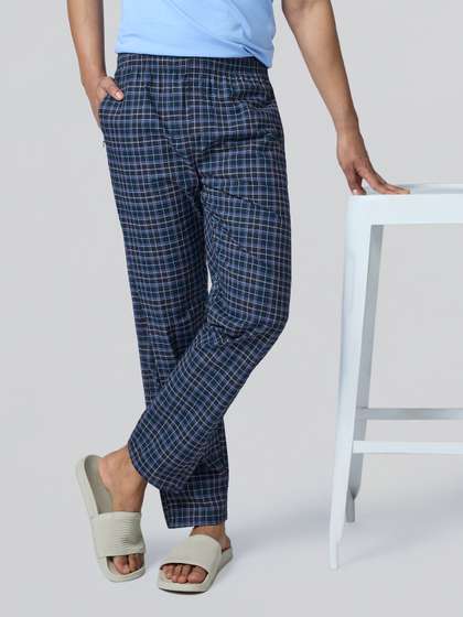 XYXX Men Black &
                        Blue Checked Pure Cotton Antimicrobial Lounge
                        Pant
