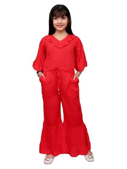 ORIEX THE ORIGINAL
                    FASHION Girls Solid Flared Cotton Basic Jumpsuit