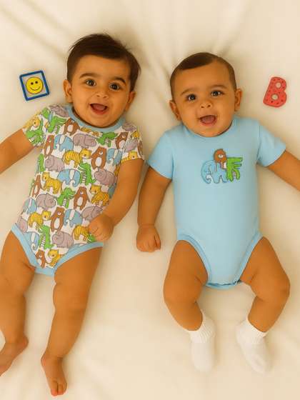 MeeMee Infants Pack Of 2
                    Printed Cotton Bodysuit