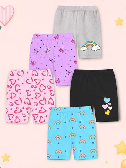 YK X Trampoline Girls
                    Pack of 5 Printed Slim Fit Cotton Cycling Sports
                    Shorts