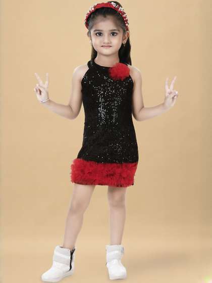 KAARIGARI Girls
                    Embellished And Sequinned Velvet Bodycon Dress