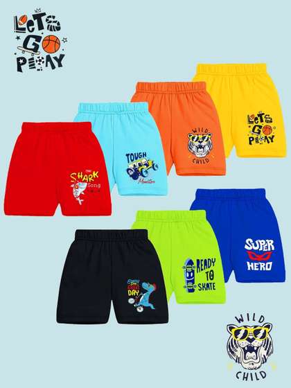 YK Boys Pack Of 7
                    Printed Mid Rise Cotton Slip On Regular Shorts