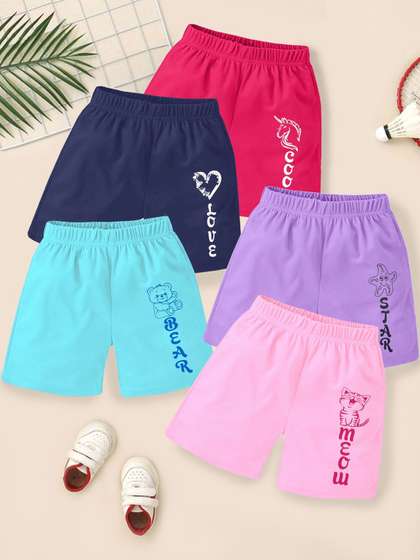 YK Girls Pack Of 5
                    Typography Printed Cotton Shorts