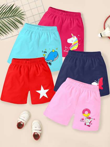 YK Girls Pack Of 5
                    Regular Fit Cotton Printed Shorts