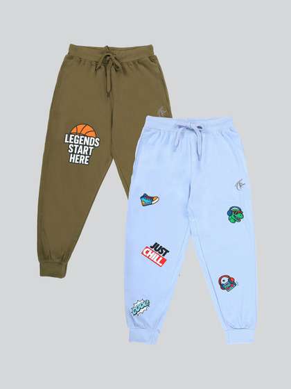 KiddoPanti Boys Pack
                      Of 2 Typographic Printed Pure Cotton Joggers