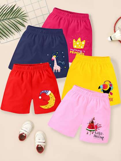 YK Girls Pack of 5
                      Cotton Printed Regular Fit Shorts